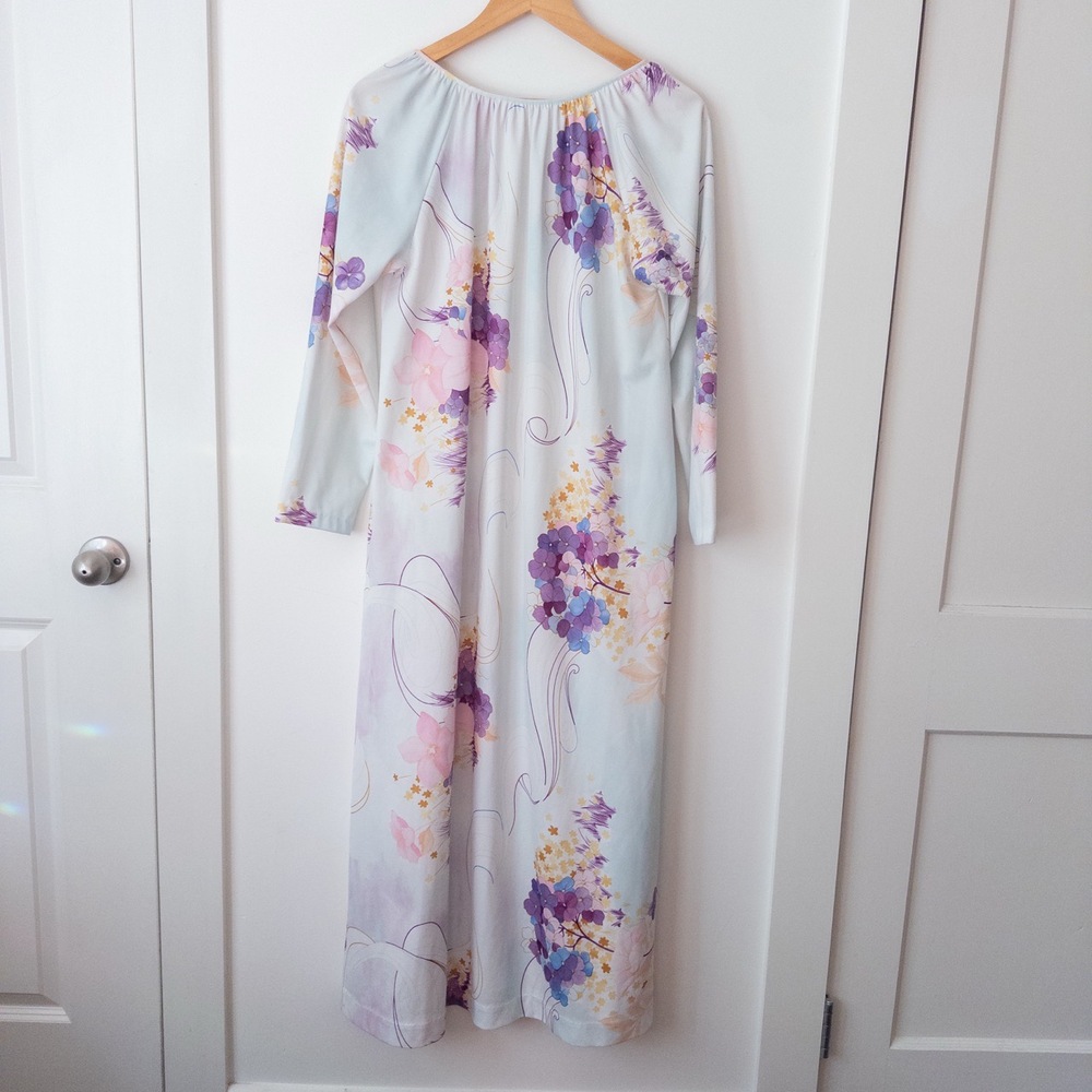 Vintage 70s Pastel Floral Maxi Dress M Long Sleeve Boho Cottage Ethereal Retro